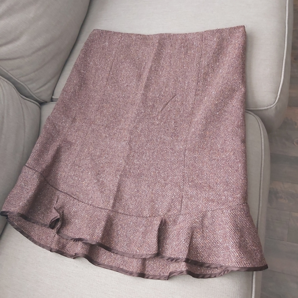 Gap wool skirt brown recycled  trumpet midi chevron knit NWOT